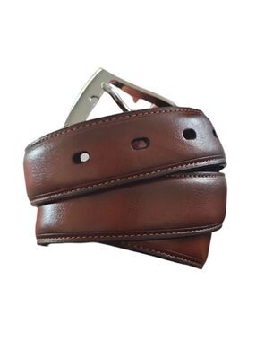 CGE Brown Coated Leather Belt Men’s 38 Dress Business Casual Silver Buckle
